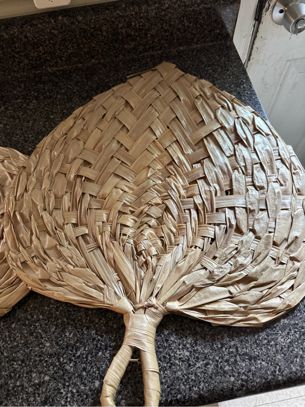 Vintage Boho Wall Hanging Set of 2 Hand Woven Straw Fans - Picture 2 of 9